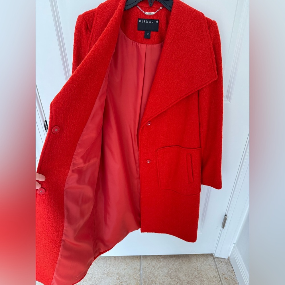 Bernardo Textured Long Coat Burnt Orange Red - Picture 5 of 11
